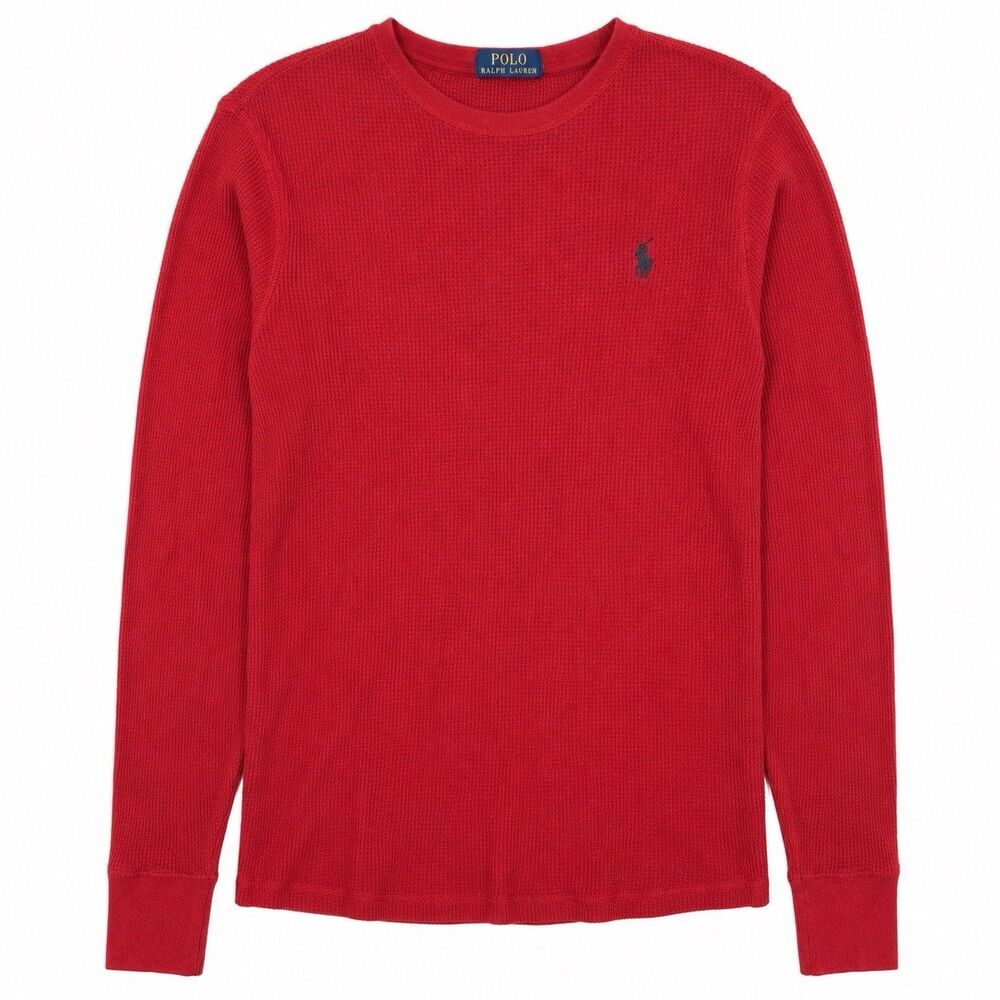 Polo Ralph Lauren Womens XS Red Waffle Knit Thermal Long Sleeve Top Pony Logo